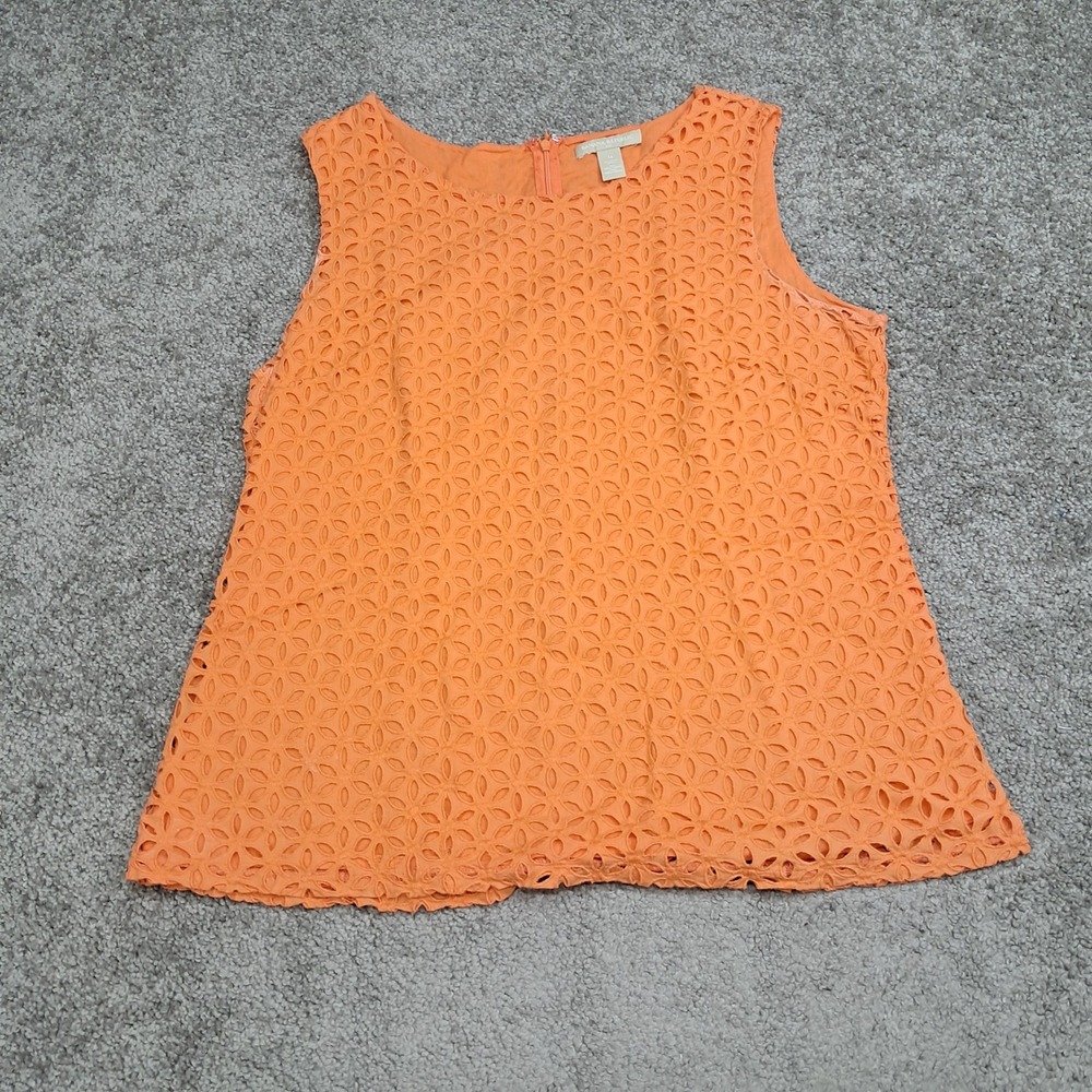 Banana Republic Womens Orange Eyelet Sleeveless Shell Top Cotton Size 14